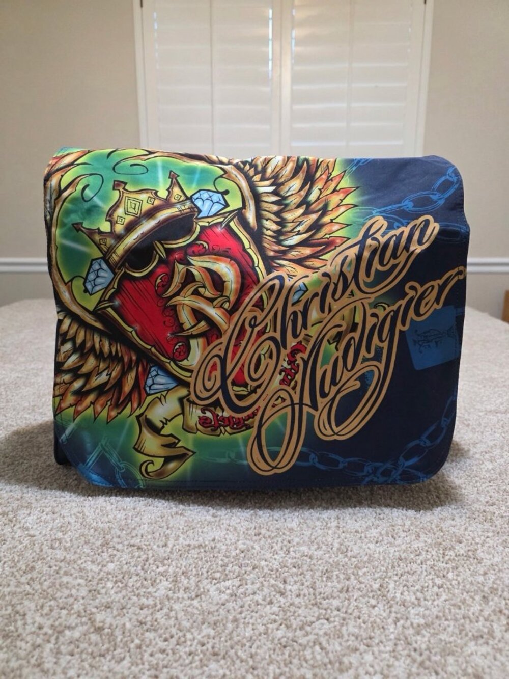 Christian Audigier Blue Duffle Messenger Bag Ed Hardy Design Y2K Vintage